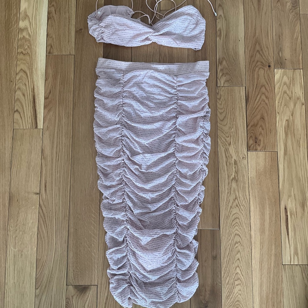 TWO PIECE GLITTER PINK TOP AND SKIRT